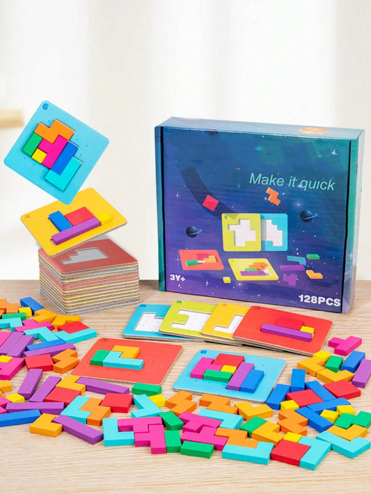 MINKOJA Wooden Make It Quick Puzzle Building Blocks, Dual Player Battle Brain Game, Montessori Logical Thinking Educational Toy, Color Shape Sorting Learning Gift For Toddlers 3 Years Old Up
