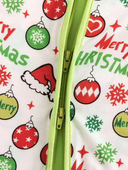 MIOZING Christmas Printed Romper, Long Sleeve Infant Jumpsuit, Tree & Balloon Pattern Holiday Outfit, Breathable Bamboo Fiber Fabric For Baby Boys