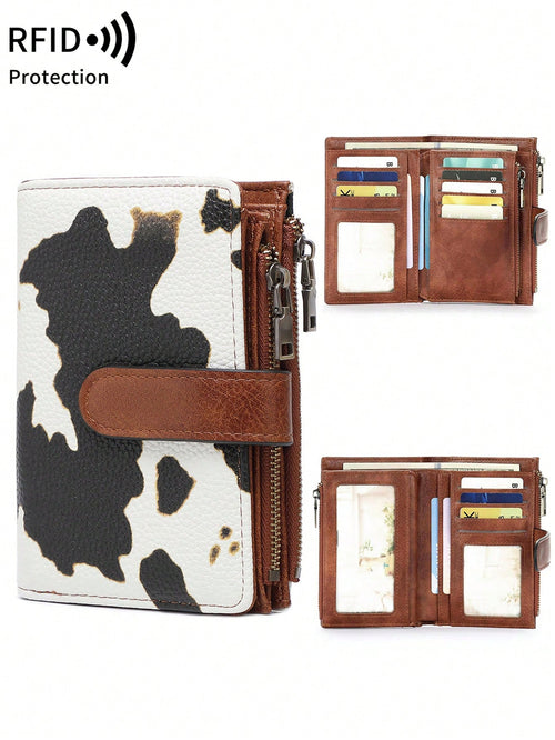 MIYIN Fashionable Retro Women's Short Wallet, Multifunctional Large Capacity Tri-Fold Credit Card Holder, RFID Blocking Wallet For Daily Use, Can Hold Credit Cards/ID/Coins/Cash/Receipts/Photos, Women