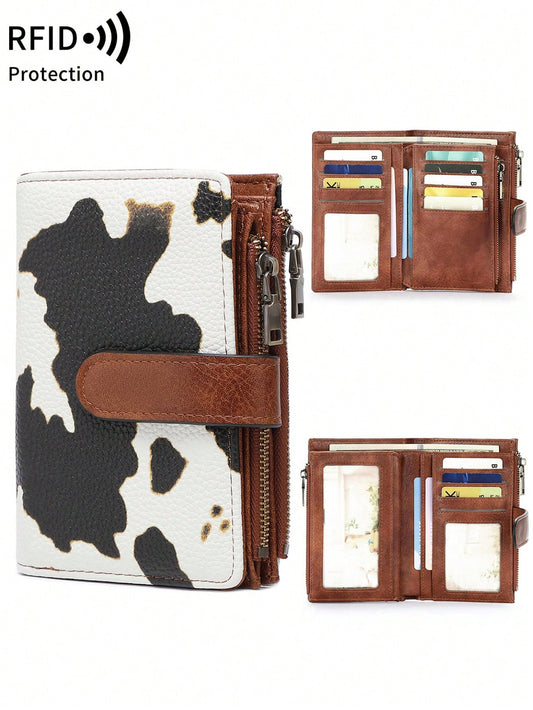 MIYIN Fashionable Retro Women's Short Wallet, Multifunctional Large Capacity Tri-Fold Credit Card Holder, RFID Blocking Wallet For Daily Use, Can Hold Credit Cards/ID/Coins/Cash/Receipts/Photos, Women