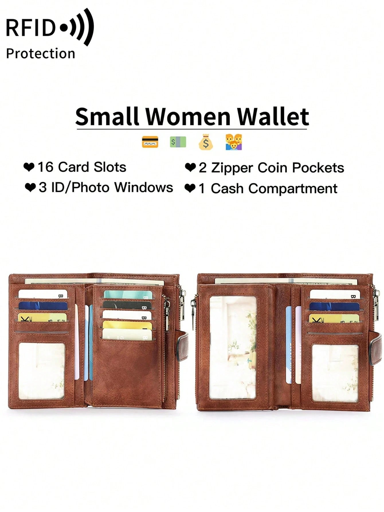 MIYIN Fashionable Retro Women's Short Wallet, Multifunctional Large Capacity Tri-Fold Credit Card Holder, RFID Blocking Wallet For Daily Use, Can Hold Credit Cards/ID/Coins/Cash/Receipts/Photos, Women