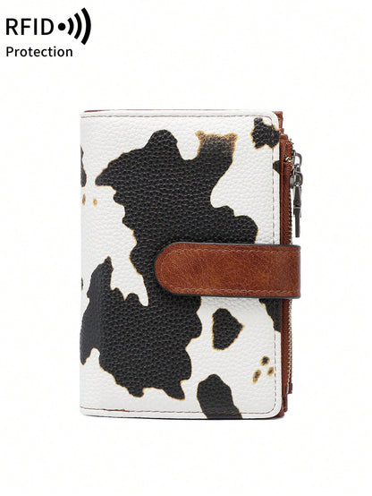 MIYIN Fashionable Retro Women's Short Wallet, Multifunctional Large Capacity Tri-Fold Credit Card Holder, RFID Blocking Wallet For Daily Use, Can Hold Credit Cards/ID/Coins/Cash/Receipts/Photos, Women