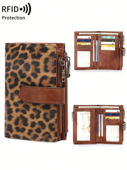 MIYIN Fashionable Retro Women's Short Wallet, Multifunctional Large Capacity Tri-Fold Credit Card Holder, RFID Blocking Wallet For Daily Use, Can Hold Credit Cards/ID/Coins/Cash/Receipts/Photos, Women
