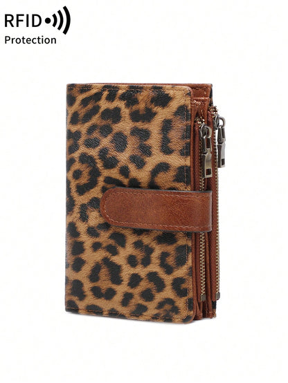 MIYIN Fashionable Retro Women's Short Wallet, Multifunctional Large Capacity Tri-Fold Credit Card Holder, RFID Blocking Wallet For Daily Use, Can Hold Credit Cards/ID/Coins/Cash/Receipts/Photos, Women