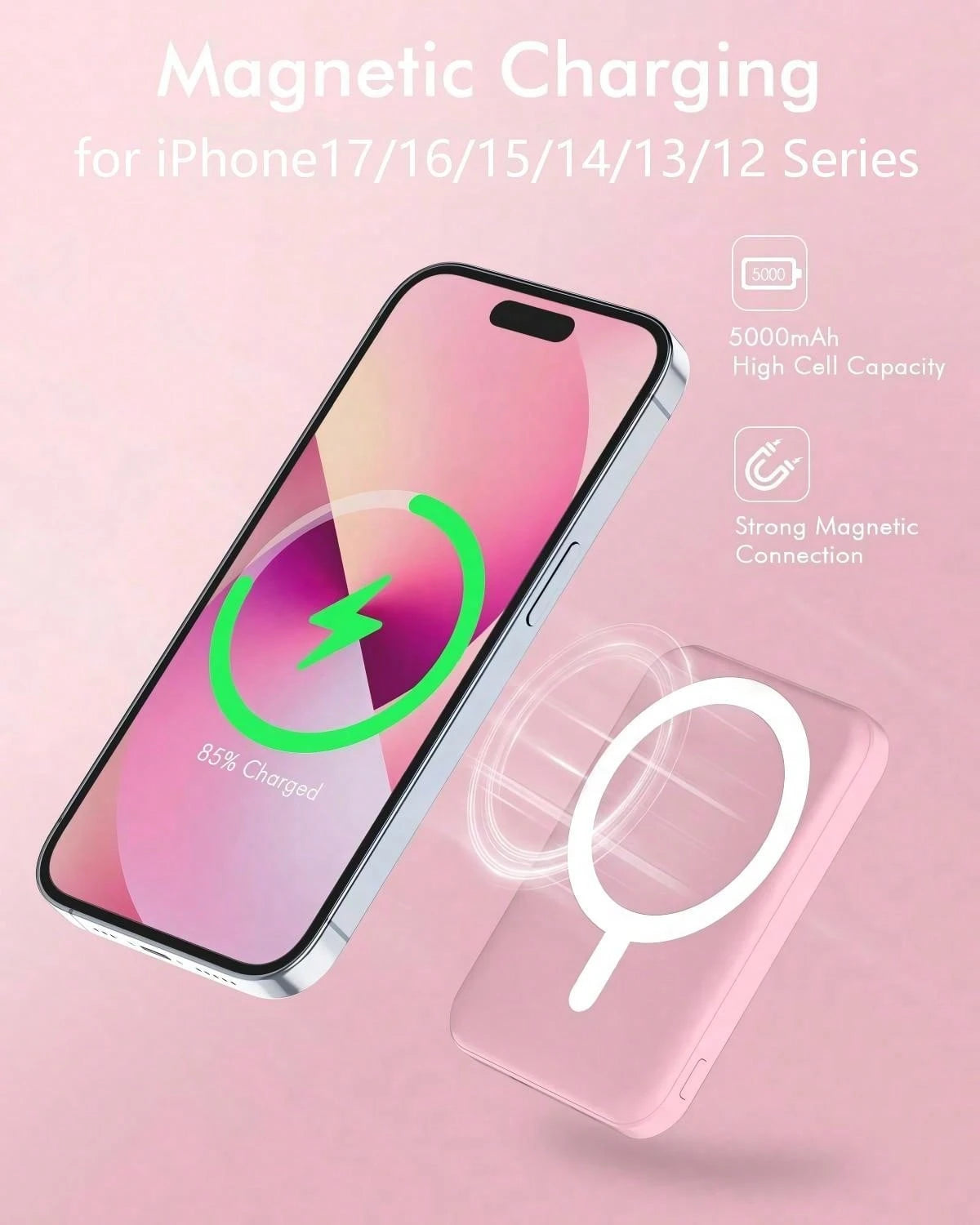 Mobile Portable Power Bank, 5000mAh Magnetic Wireless Charger For IPhone 17/16/15/14/13 Series, 22.5W Fast Charging Portable Charger With Type-C Input, MagSafe Compatible Battery Pack, Wireless Charge
