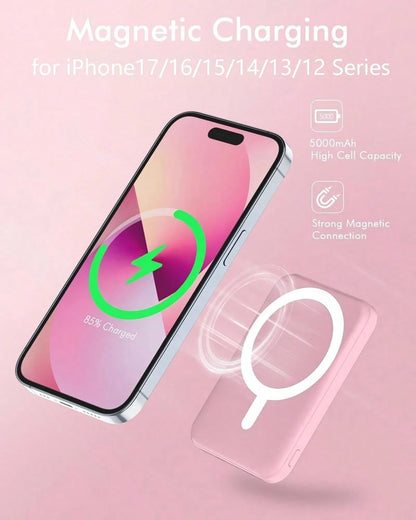 Mobile Portable Power Bank, 5000mAh Magnetic Wireless Charger For IPhone 17/16/15/14/13 Series, 22.5W Fast Charging Portable Charger With Type-C Input, MagSafe Compatible Battery Pack, Wireless Charge