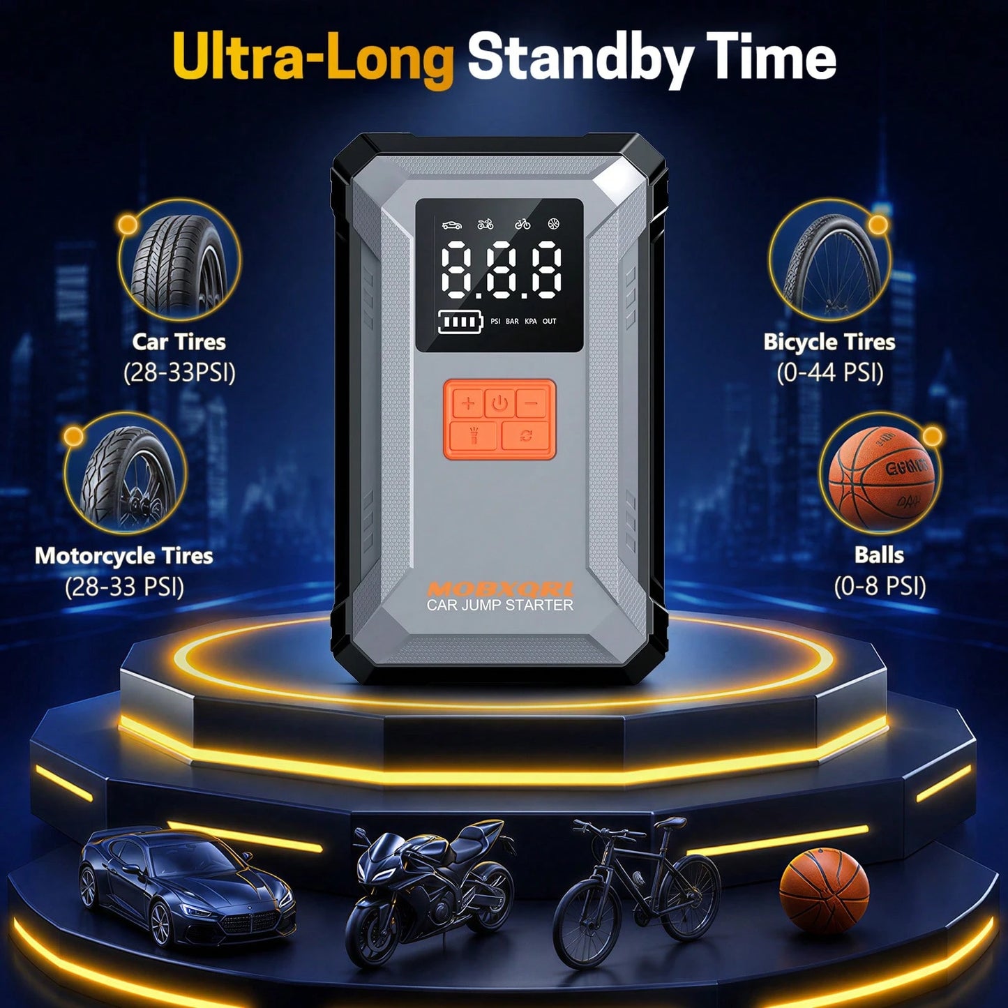 MOBXQRL Jump Starter With Air Compressor, 15000A Peak 150PSI, 12V Car Battery Charger, USB Type-C Power Bank,LED Emergency Lighting, Rechargeable Lithium Polymer Batter,Practical Ideal Gift For Fathe