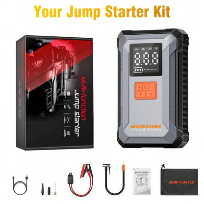 MOBXQRL Jump Starter With Air Compressor, 15000A Peak 150PSI, 12V Car Battery Charger, USB Type-C Power Bank,LED Emergency Lighting, Rechargeable Lithium Polymer Batter,Practical Ideal Gift For Fathe