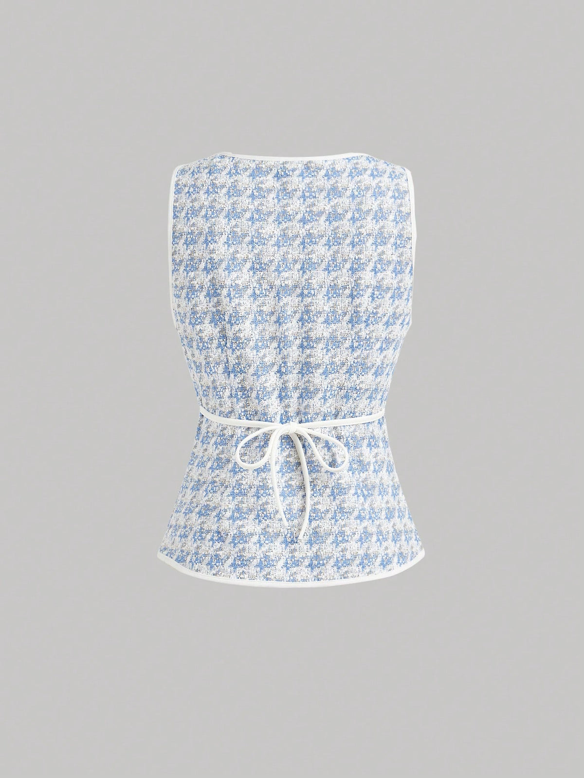 MOD 1pc Women Houndstooth Single-Breasted Vintage Knit Top White