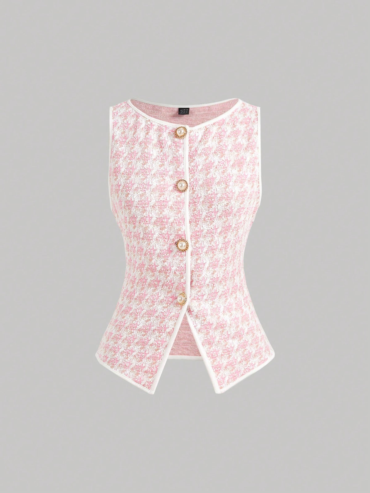 MOD 1pc Women Houndstooth Single-Breasted Vintage Knit Top White