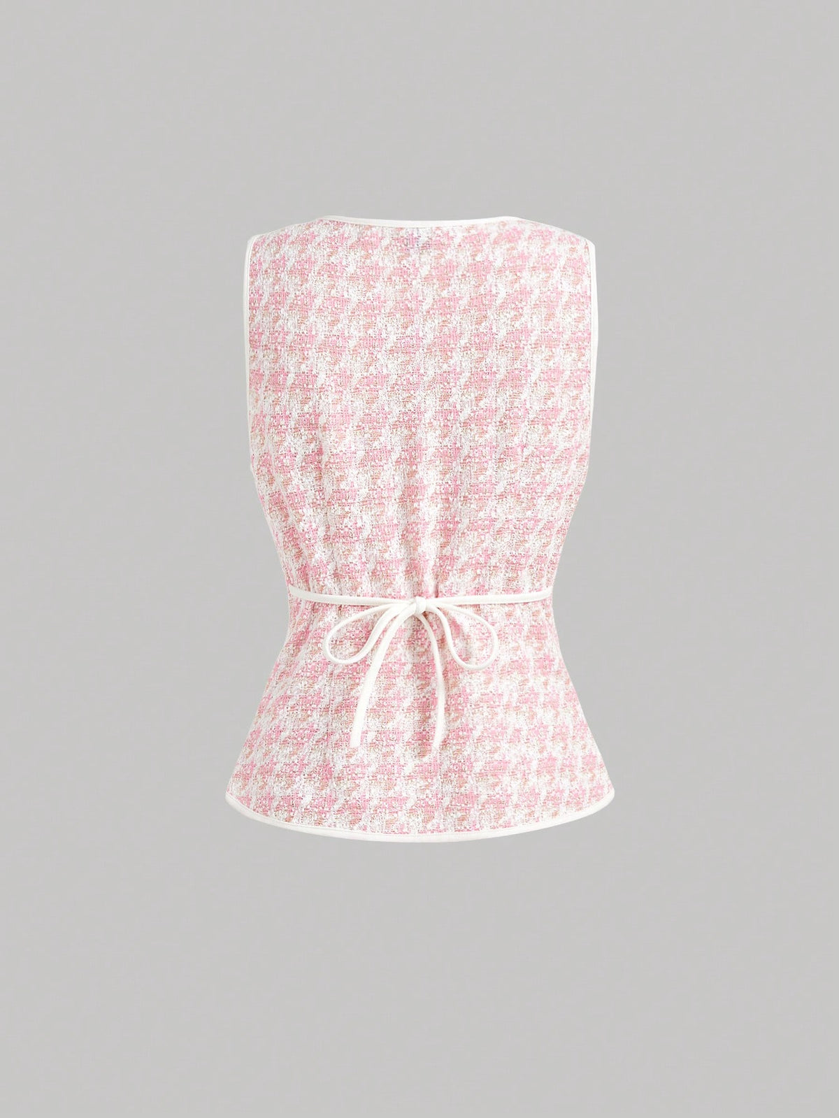 MOD 1pc Women Houndstooth Single-Breasted Vintage Knit Top White