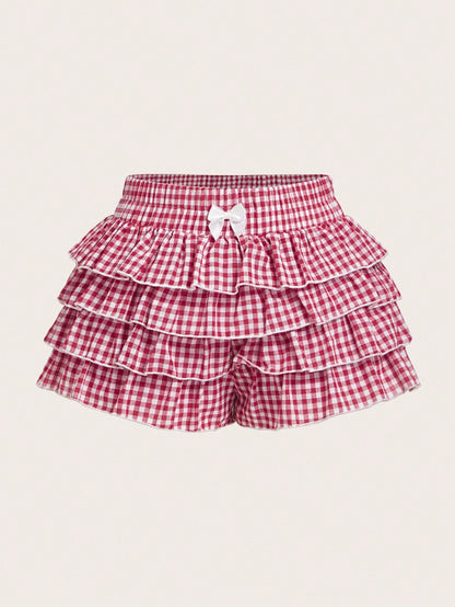 MOD Casual Low-Waist Plaid Bodycon Ruffled Women's Ultra-Short Shorts Back To School Clothes Women Blue And White Boxer Shorts Simple Daily