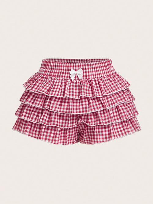 MOD Casual Low-Waist Plaid Bodycon Ruffled Women's Ultra-Short Shorts Back To School Clothes Women Blue And White Boxer Shorts Simple Daily