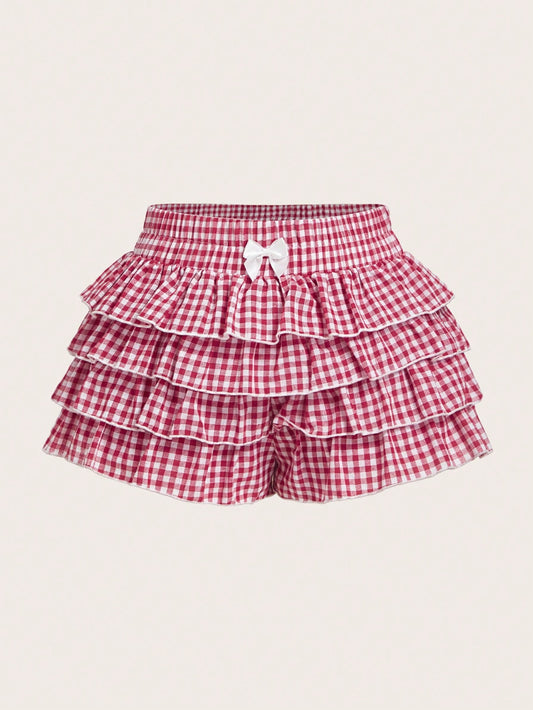 MOD Casual Low-Waist Plaid Bodycon Ruffled Women's Ultra-Short Shorts Back To School Clothes Women Blue And White Boxer Shorts Simple Daily