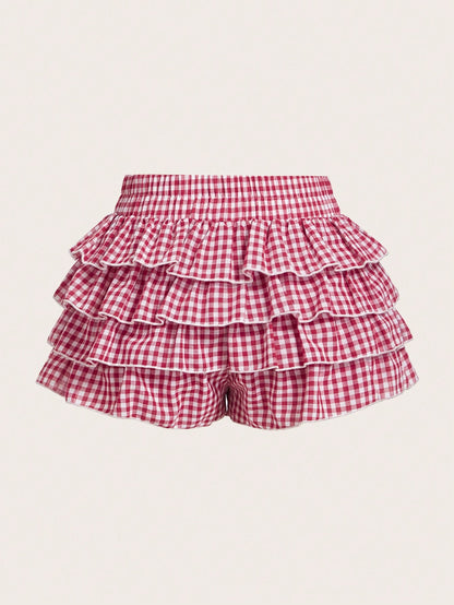 MOD Casual Low-Waist Plaid Bodycon Ruffled Women's Ultra-Short Shorts Back To School Clothes Women Blue And White Boxer Shorts Simple Daily