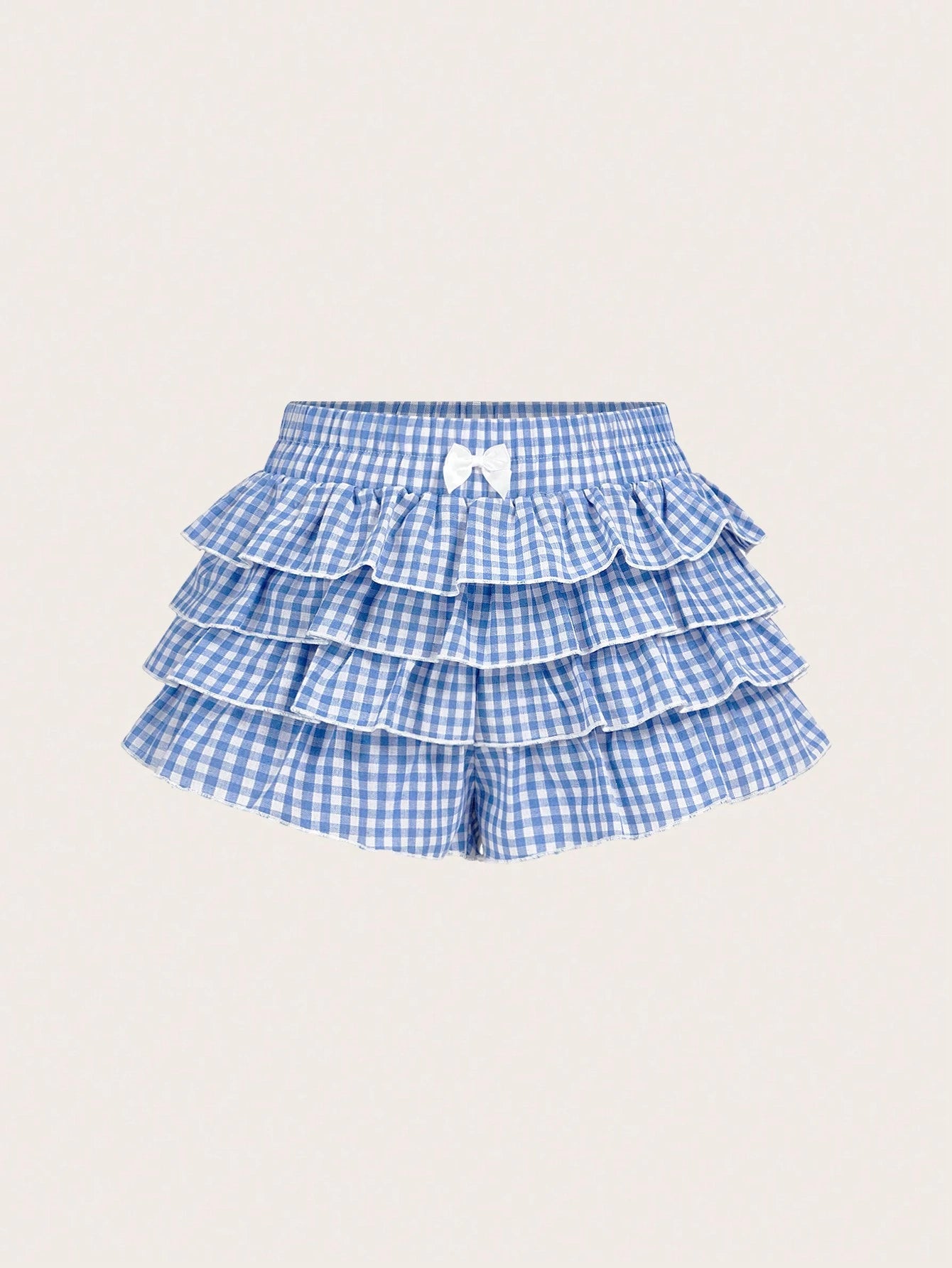 MOD Casual Low-Waist Plaid Bodycon Ruffled Women's Ultra-Short Shorts Back To School Clothes Women Blue And White Boxer Shorts Simple Daily