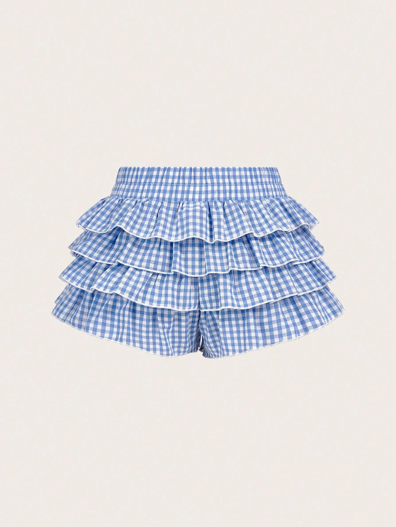 MOD Casual Low-Waist Plaid Bodycon Ruffled Women's Ultra-Short Shorts Back To School Clothes Women Blue And White Boxer Shorts Simple Daily