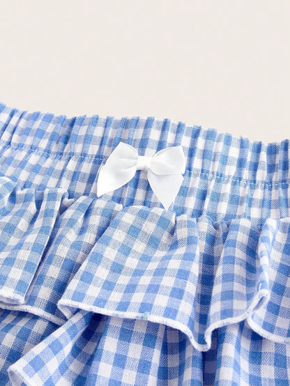MOD Casual Low-Waist Plaid Bodycon Ruffled Women's Ultra-Short Shorts Back To School Clothes Women Blue And White Boxer Shorts Simple Daily