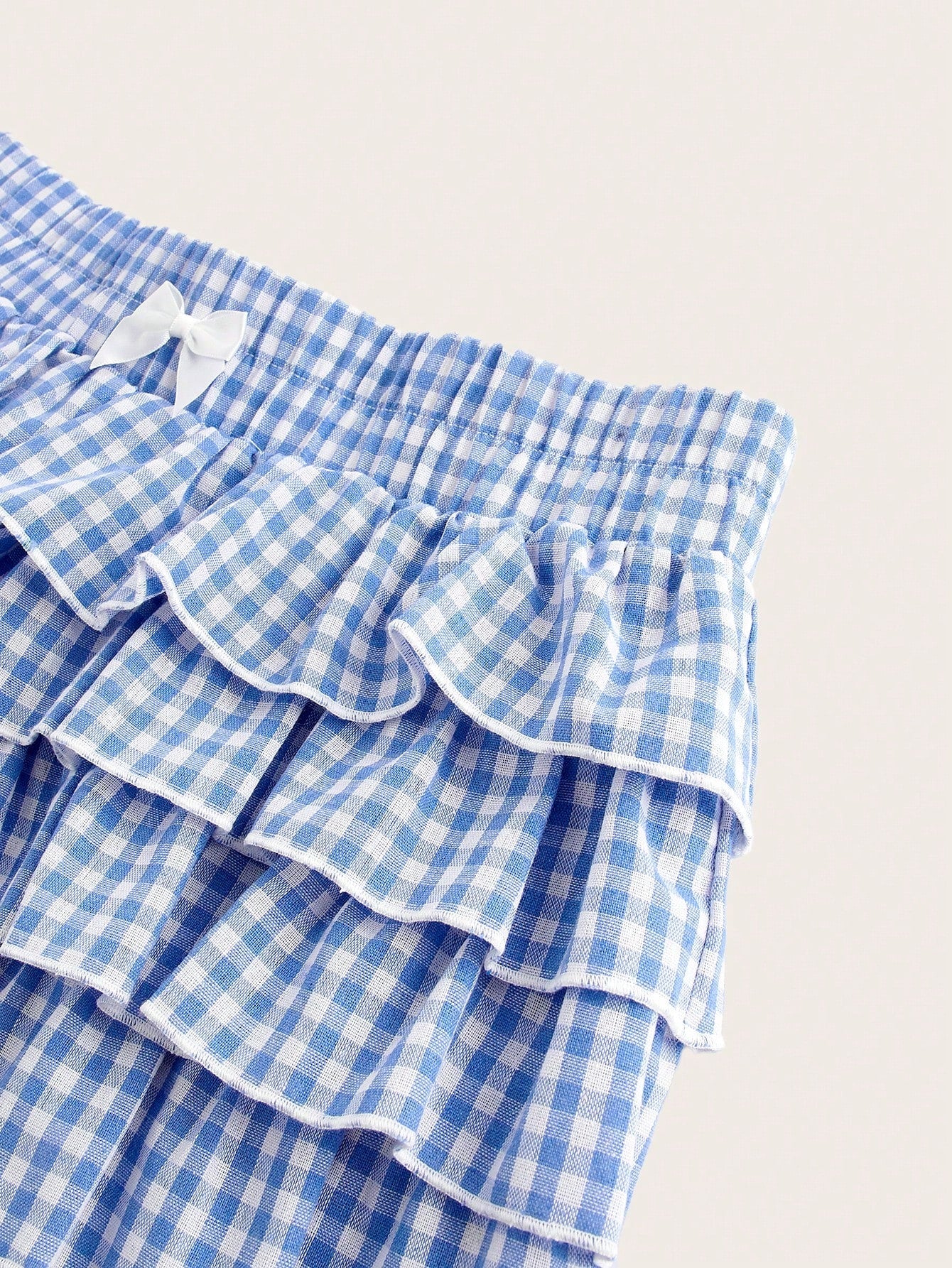 MOD Casual Low-Waist Plaid Bodycon Ruffled Women's Ultra-Short Shorts Back To School Clothes Women Blue And White Boxer Shorts Simple Daily