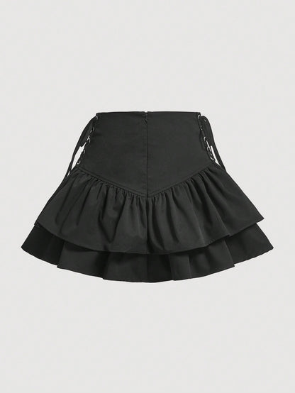 MOD Lace Up Side Ruffle Hem Skirt