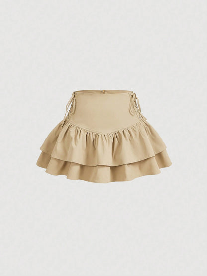MOD Lace Up Side Ruffle Hem Skirt