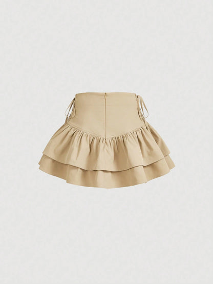 MOD Lace Up Side Ruffle Hem Skirt