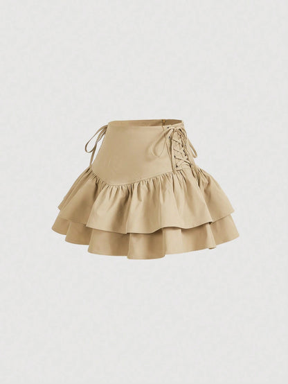 MOD Lace Up Side Ruffle Hem Skirt
