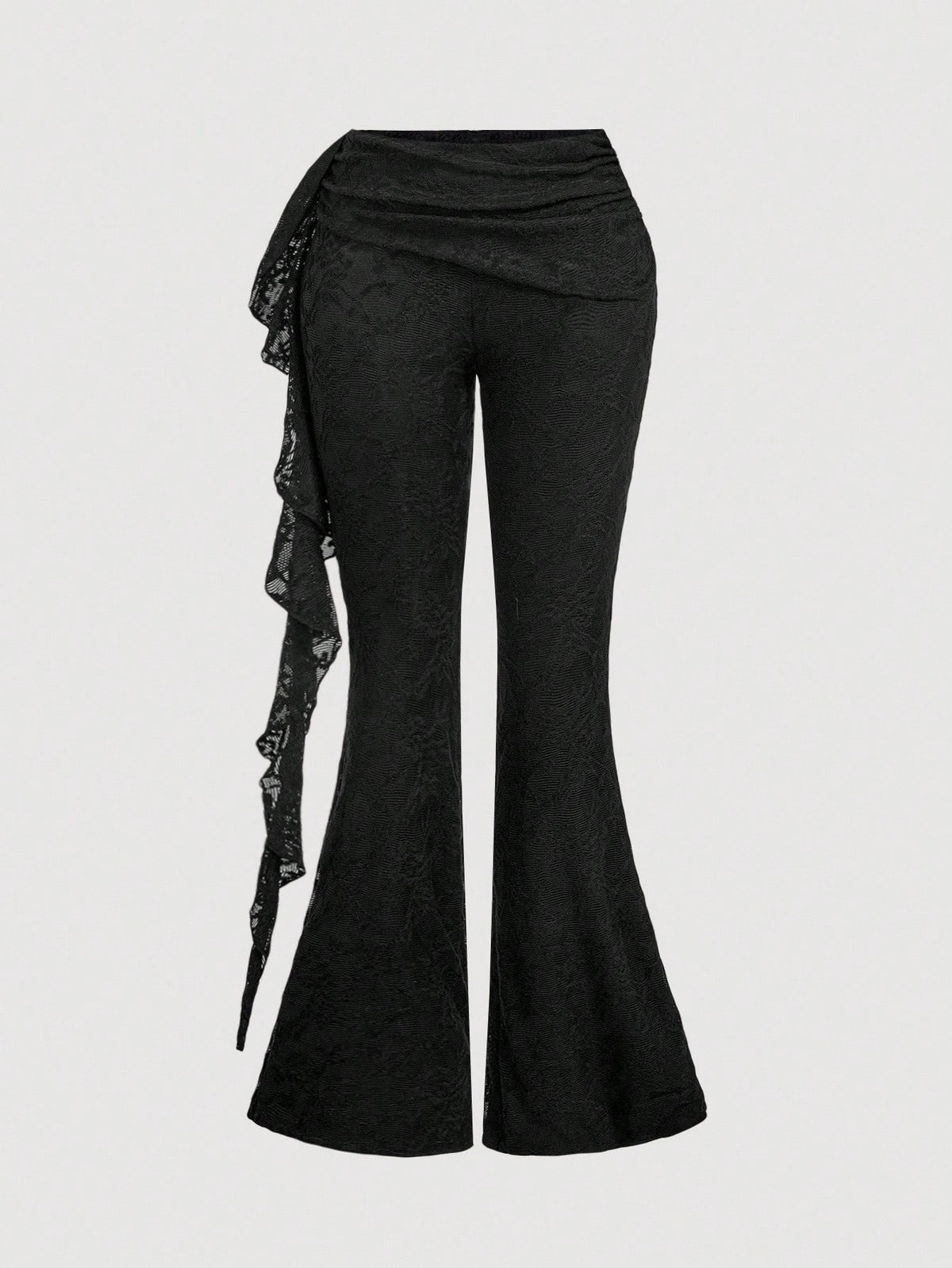 MOD Ladies Off-White Elegant Romantic Sexy Lace Flared Pants,Patchwork Ruffle Hem Boho Beach Date Party Pants,Suitable For Autumn Wedding, Costume Dates