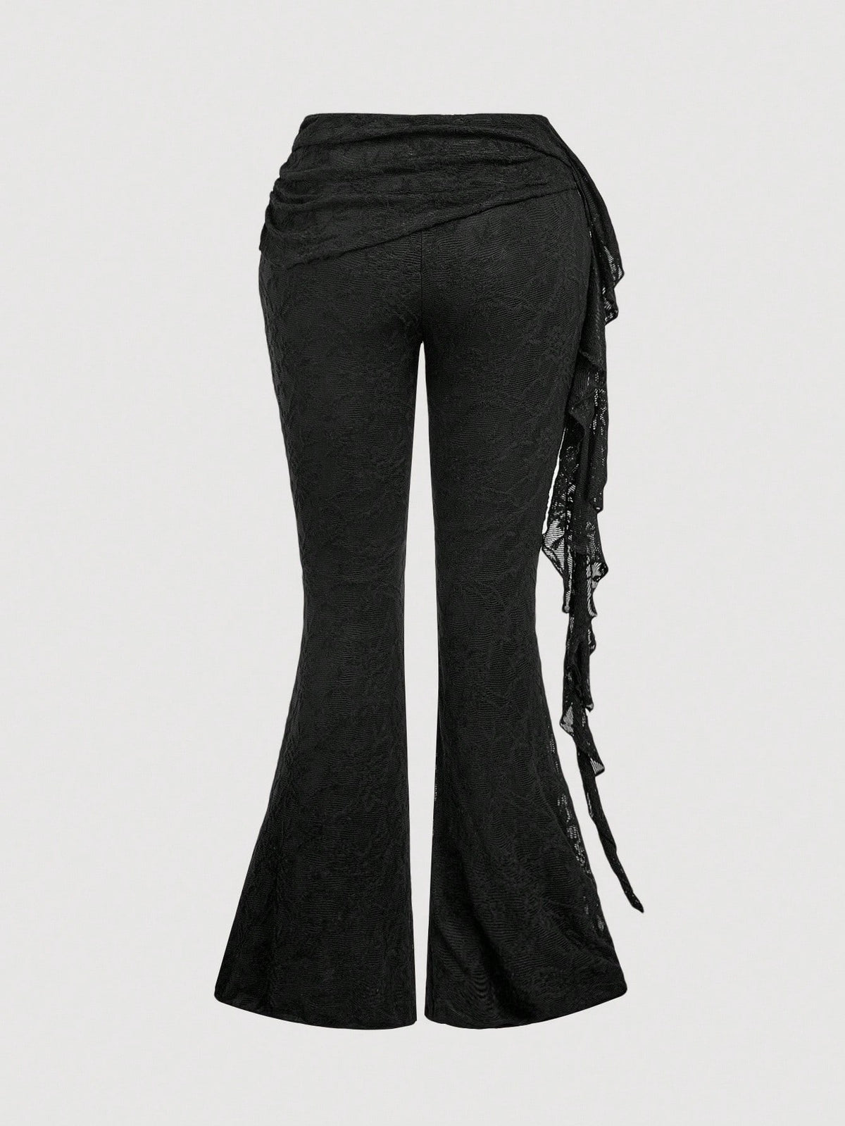 MOD Ladies Off-White Elegant Romantic Sexy Lace Flared Pants,Patchwork Ruffle Hem Boho Beach Date Party Pants,Suitable For Autumn Wedding, Costume Dates