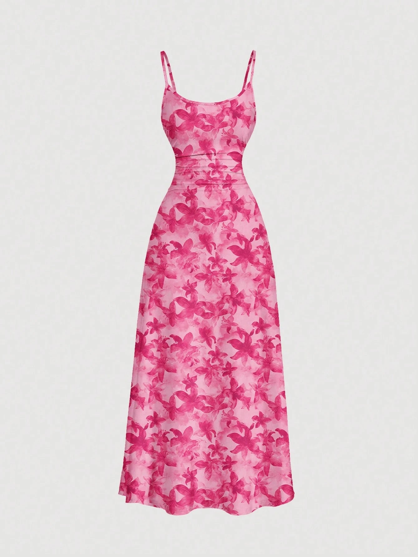 MOD Pink Floral Summer Tropical Holiday Vacation Casual Sexy Jamaican Minimalist Waist Draped Hem Spaghetti Strap Dress Bohemia Honeymoon Beach