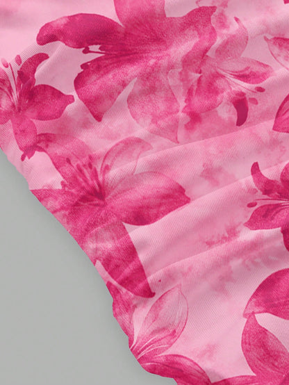 MOD Pink Floral Summer Tropical Holiday Vacation Casual Sexy Jamaican Minimalist Waist Draped Hem Spaghetti Strap Dress Bohemia Honeymoon Beach