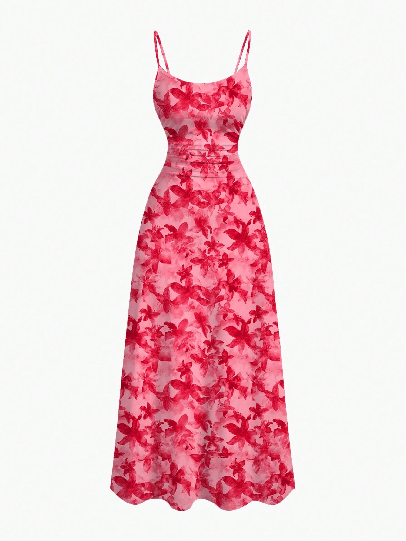 MOD Pink Floral Summer Tropical Holiday Vacation Casual Sexy Jamaican Minimalist Waist Draped Hem Spaghetti Strap Dress Bohemia Honeymoon Beach