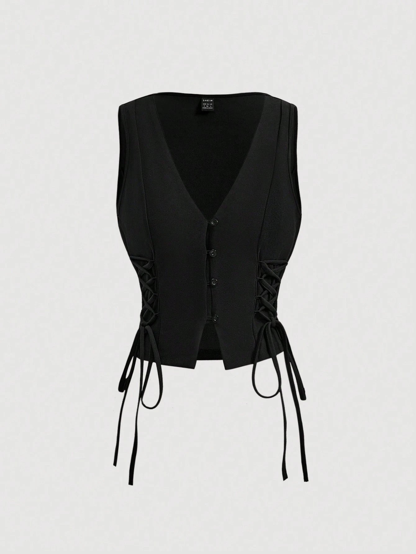 MOD Solid Color Cross Tie Strap Black Side Strap Crop Tank Top For Summer