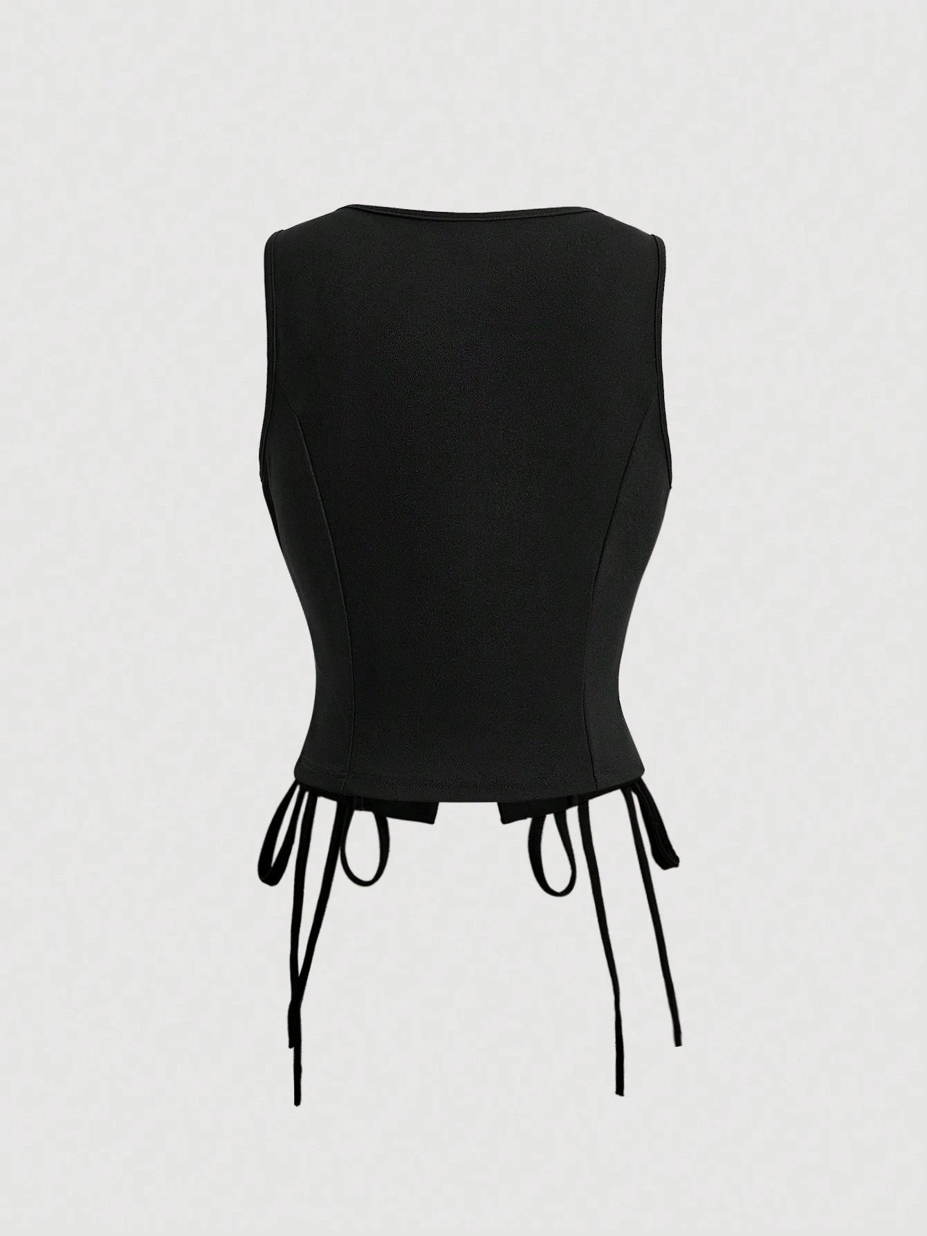 MOD Solid Color Cross Tie Strap Black Side Strap Crop Tank Top For Summer