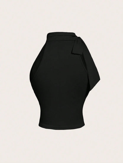 MOD Stand Collar Bowknot Drawstring Ruched Beige Top,Summer Tops,Elegant Blouses For Ladies, Office Wear For Women,Back To School Clothes