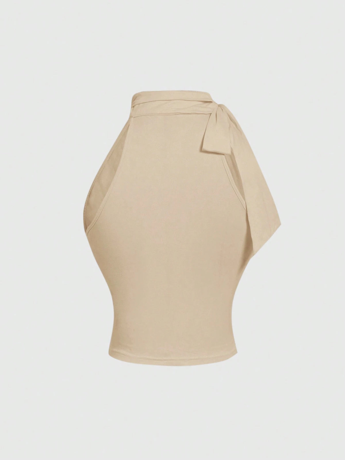 MOD Stand Collar Bowknot Drawstring Ruched Beige Top,Summer Tops,Elegant Blouses For Ladies, Office Wear For Women,Back To School Clothes