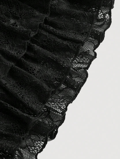MOD Women's Black Lace Ruffle Hem Mini Skirt,Valentine Dayvacation Outfits Woman,Club Outfits Women Sexy