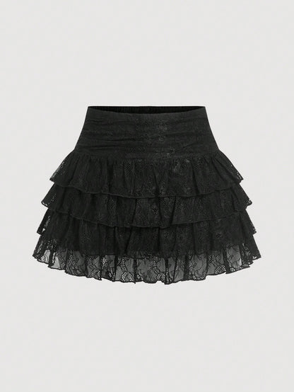 MOD Women's Black Lace Ruffle Hem Mini Skirt,Valentine Dayvacation Outfits Woman,Club Outfits Women Sexy