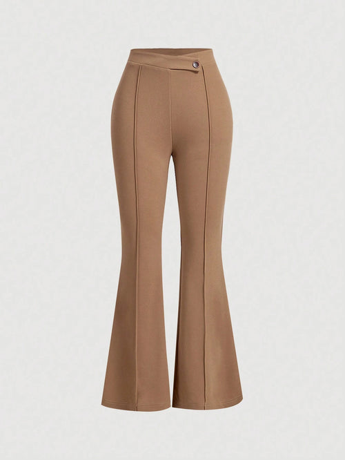 MOD Women's Brown Winter Elegant Semi Formal High Waist Flare Leg Pants,Toothpick Pleats Bell Bottom Pants,Vintage Y2K Style Casual Trousers