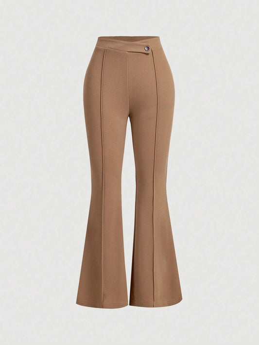 MOD Women's Brown Winter Elegant Semi Formal High Waist Flare Leg Pants,Toothpick Pleats Bell Bottom Pants,Vintage Y2K Style Casual Trousers