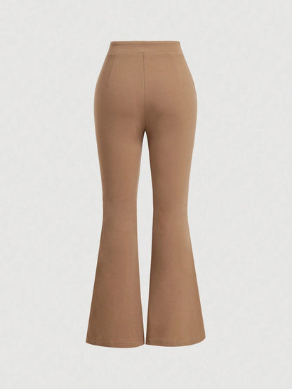 MOD Women's Brown Winter Elegant Semi Formal High Waist Flare Leg Pants,Toothpick Pleats Bell Bottom Pants,Vintage Y2K Style Casual Trousers