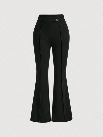 MOD Women's Brown Winter Elegant Semi Formal High Waist Flare Leg Pants,Toothpick Pleats Bell Bottom Pants,Vintage Y2K Style Casual Trousers