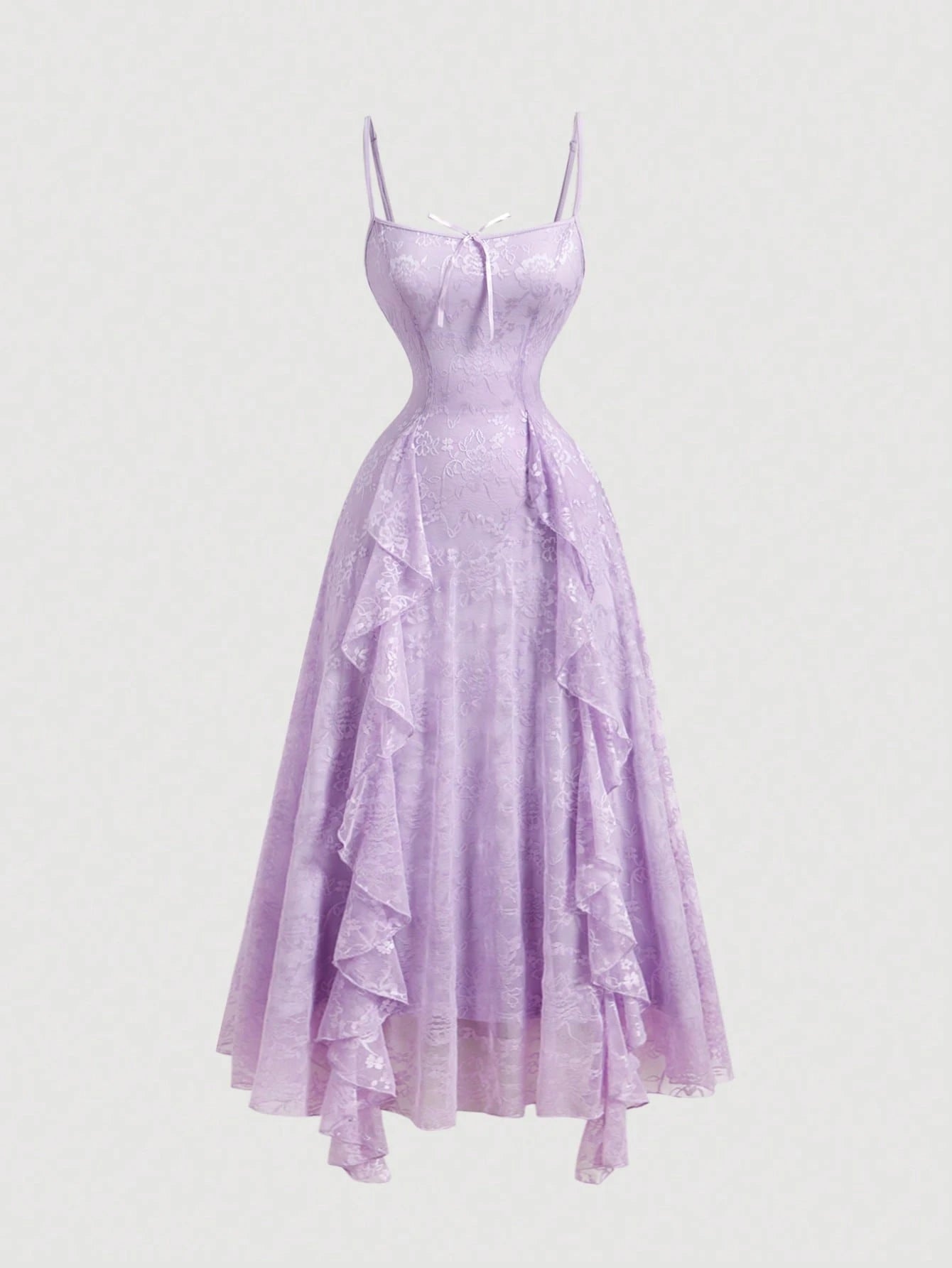 MOD Women's Elegant Lavender Summer Lace Ruffle Bow Decor Slip Dress, Date Party Evening Dress,Vacation Cruise Outfits,Valentine Day Wedding Event