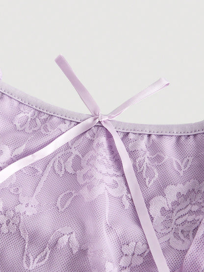 MOD Women's Elegant Lavender Summer Lace Ruffle Bow Decor Slip Dress, Date Party Evening Dress,Vacation Cruise Outfits,Valentine Day Wedding Event
