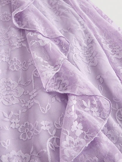 MOD Women's Elegant Lavender Summer Lace Ruffle Bow Decor Slip Dress, Date Party Evening Dress,Vacation Cruise Outfits,Valentine Day Wedding Event