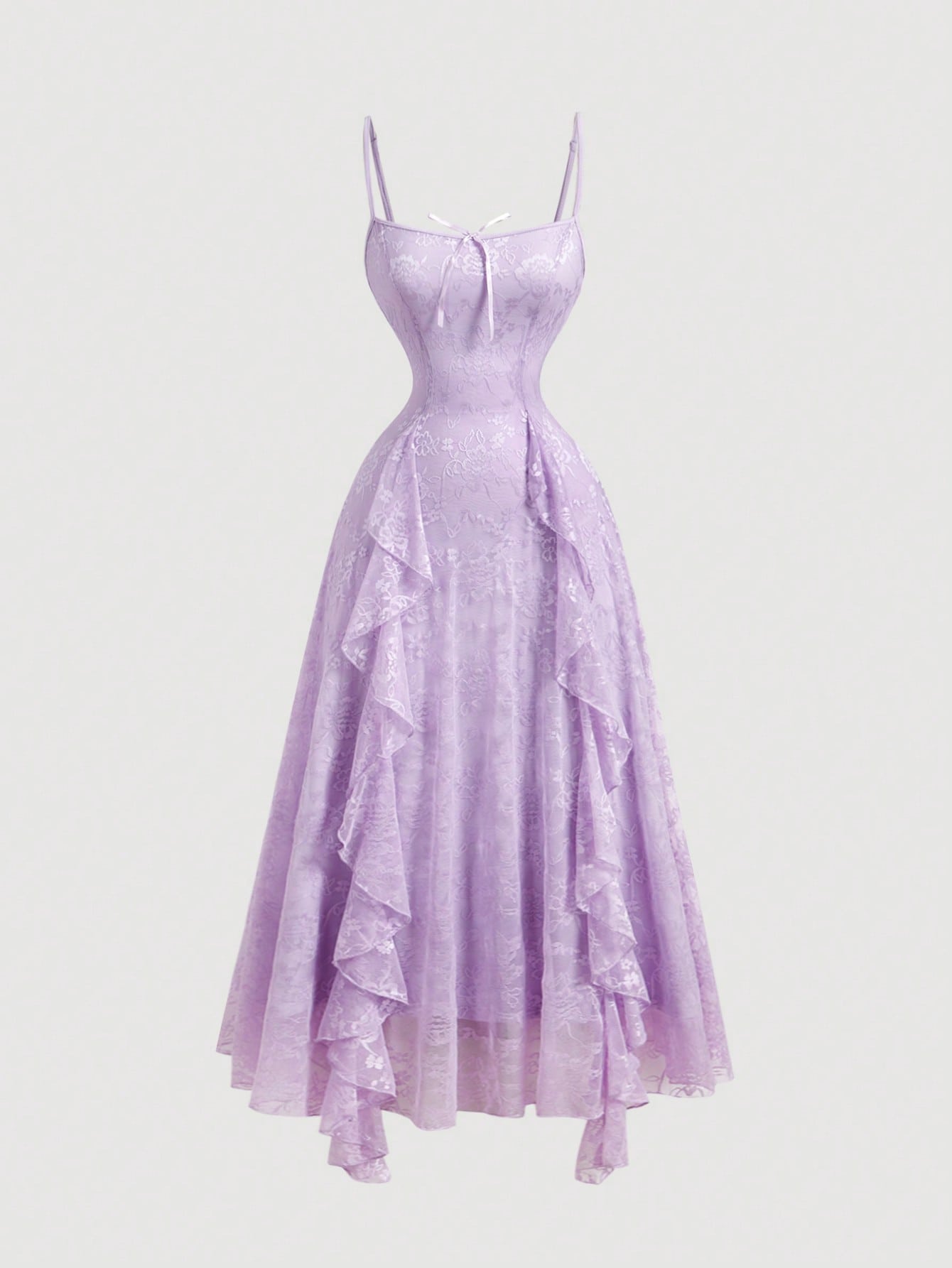 MOD Women's Elegant Lavender Summer Lace Ruffle Bow Decor Slip Dress, Date Party Evening Dress,Vacation Cruise Outfits,Valentine Day Wedding Event