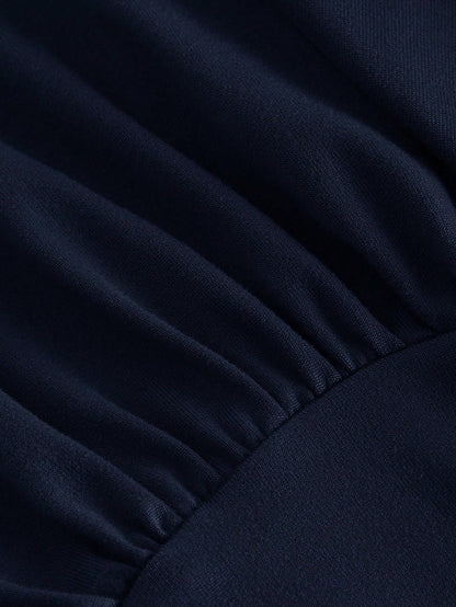 MOD Women's Elegant Navy Blue Sleeveless Stand Collar Bow Tie-Up Ruched Blouse,Summer Night Out Fitted Charming Work Professional Club Fall Tops
