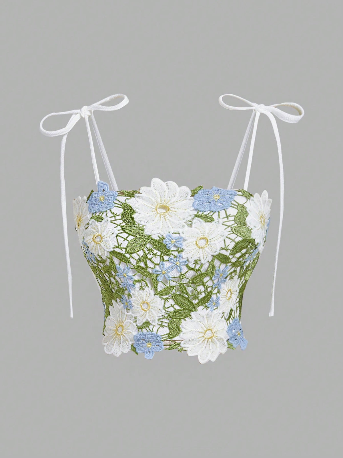 MOD Women's Guipure Lace Floral Bow Strap Camisole Top, Summer Cottage Core Holiday Vacation Summer, Elegant Party