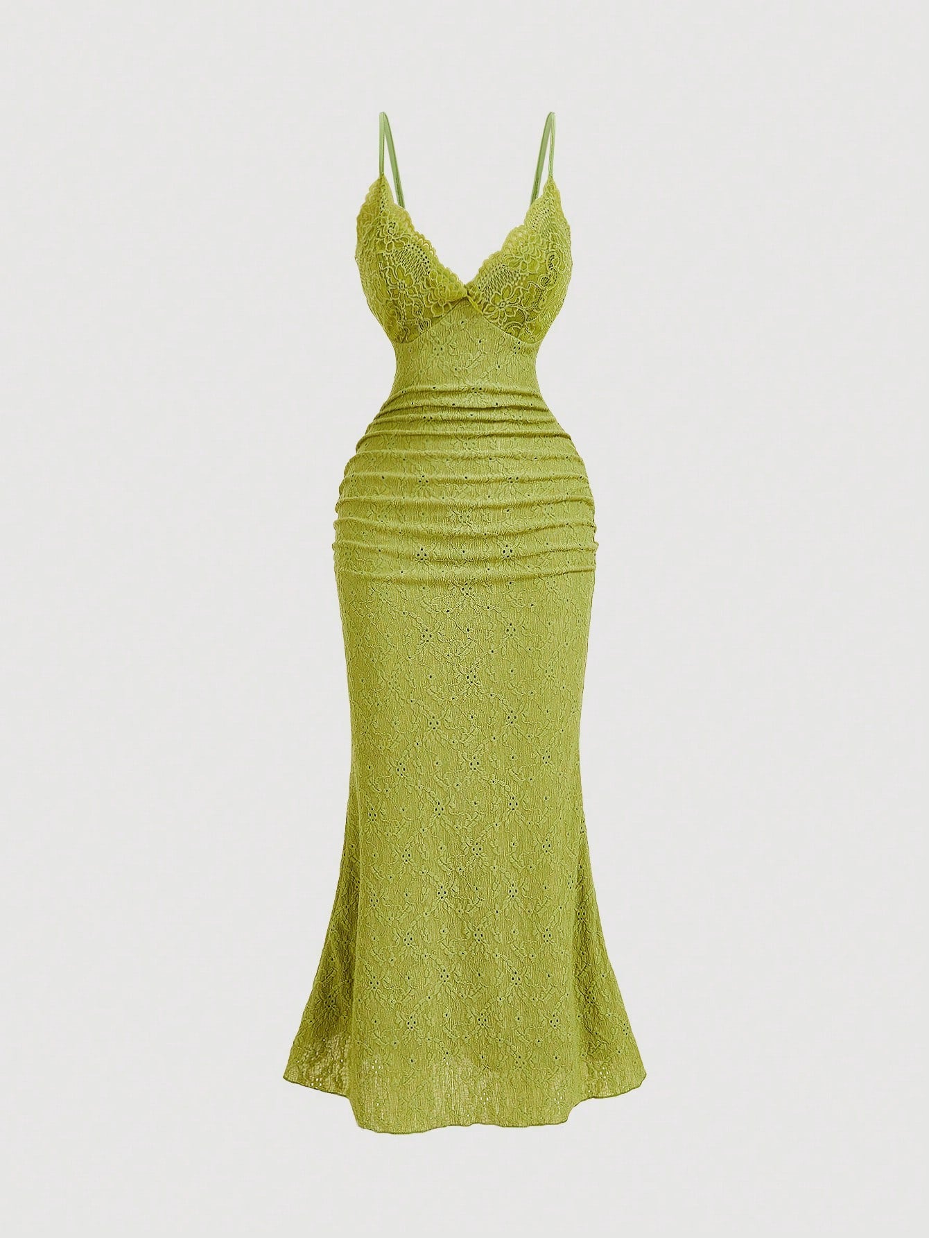 MOD Women's Solid Color Lace Ruffled Fishtail Hem Elegant Spaghetti Strap Dress,Greek Goddess Formal Party Dress,Mermaid Skirt,Lime Green,Summer Outfit