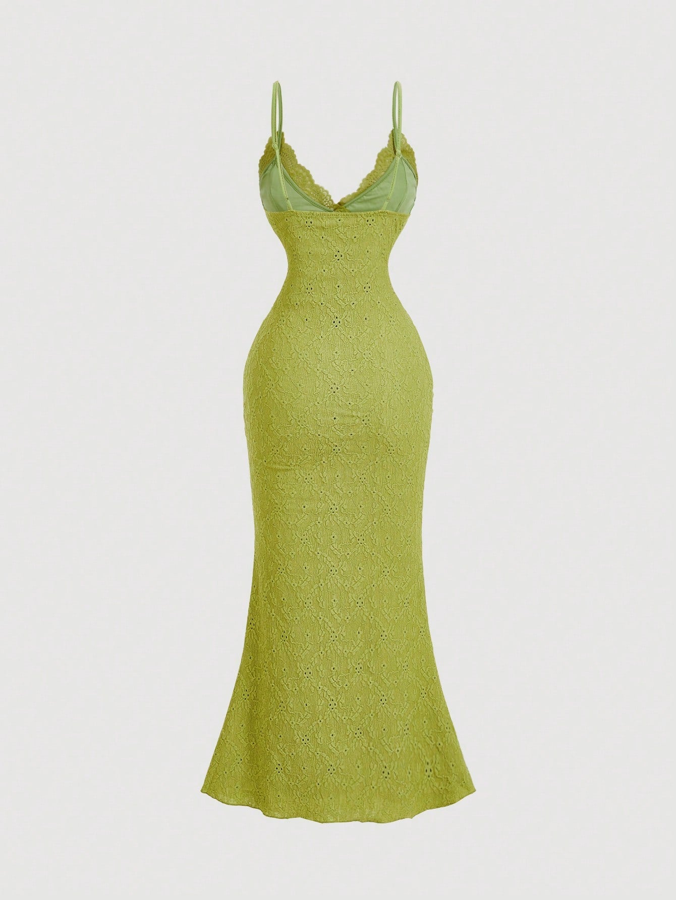 MOD Women's Solid Color Lace Ruffled Fishtail Hem Elegant Spaghetti Strap Dress,Greek Goddess Formal Party Dress,Mermaid Skirt,Lime Green,Summer Outfit